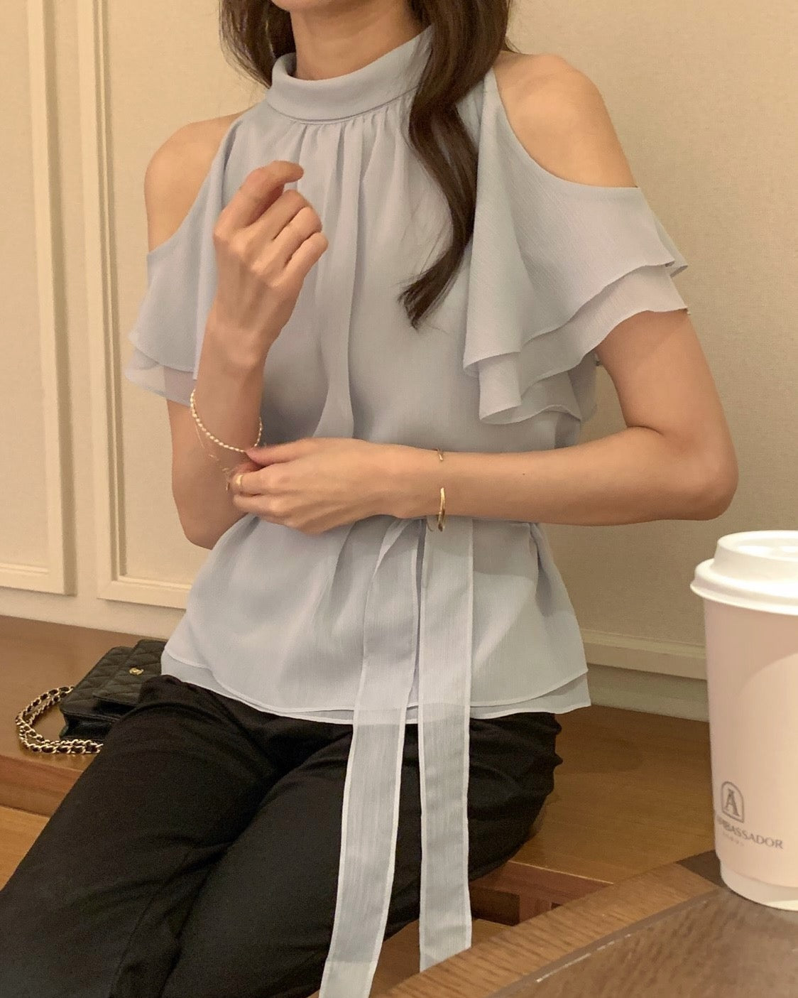 Soft Ruffle Cold Shoulder Blouse