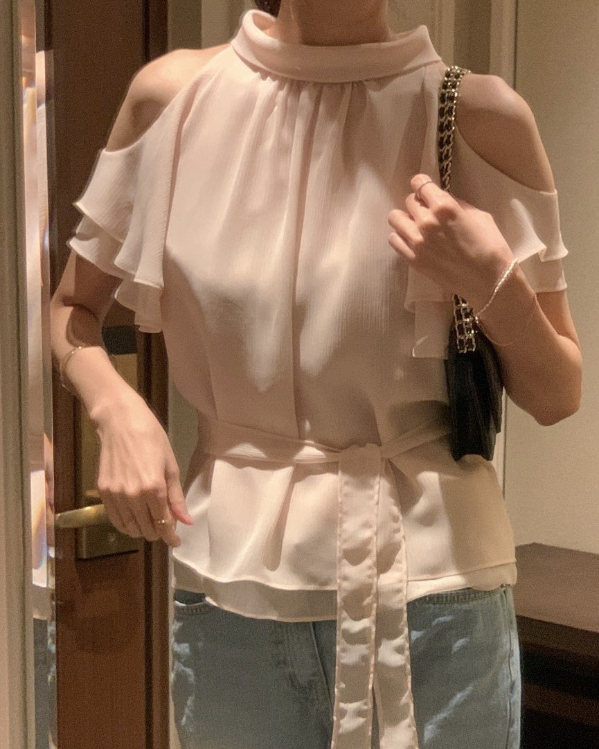 Soft Ruffle Cold Shoulder Blouse