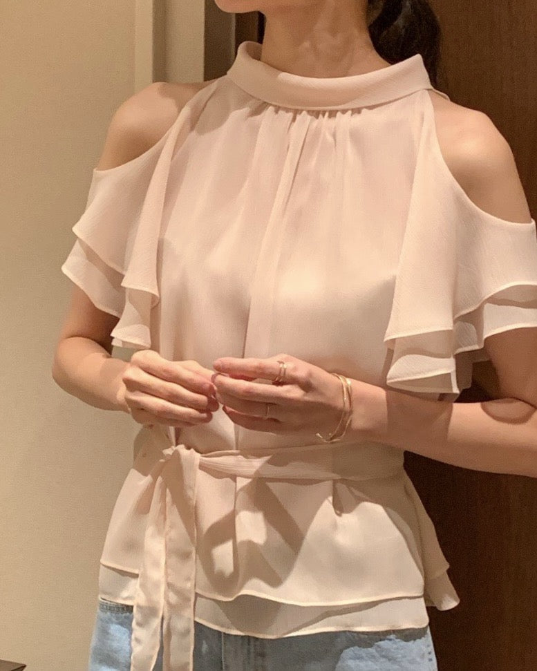 Soft Ruffle Cold Shoulder Blouse
