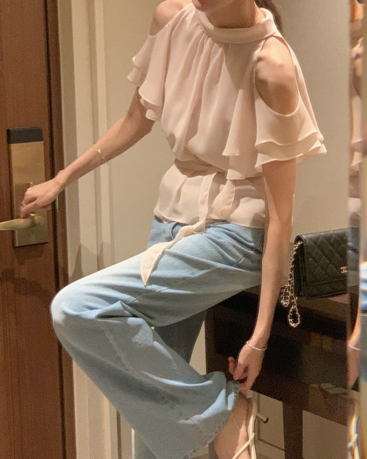 Soft Ruffle Cold Shoulder Blouse