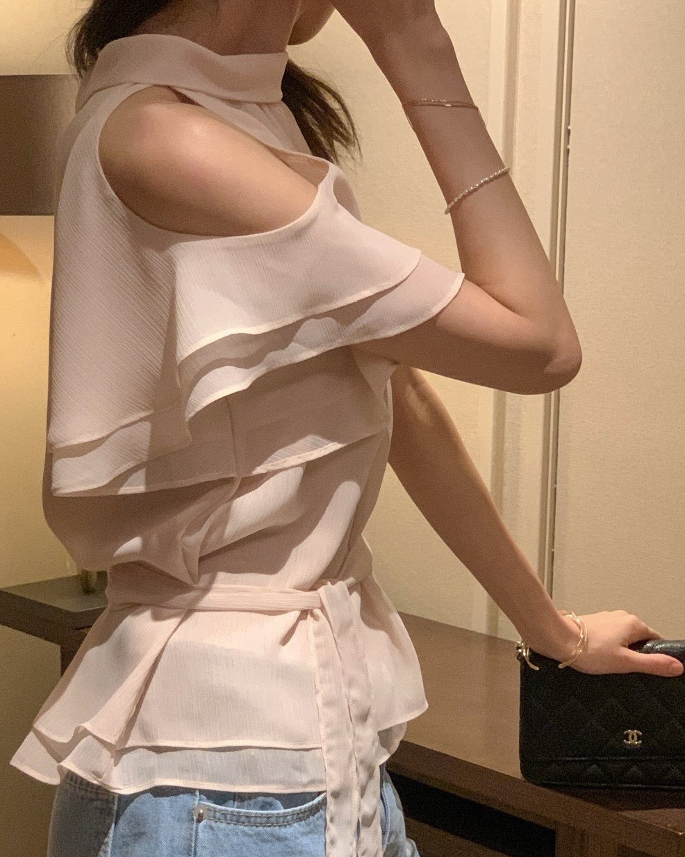 Soft Ruffle Cold Shoulder Blouse