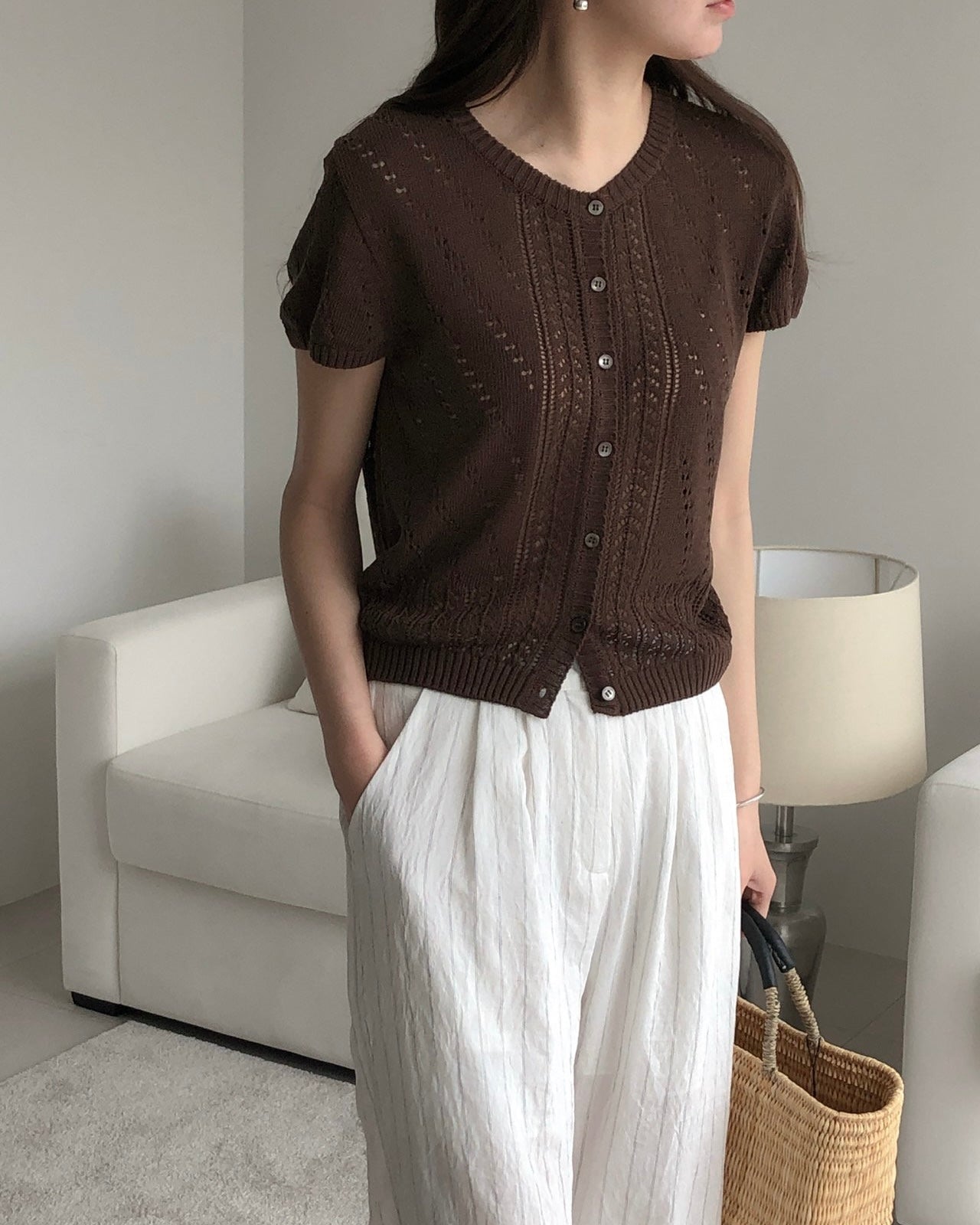 Pointelle Knit Cardigan