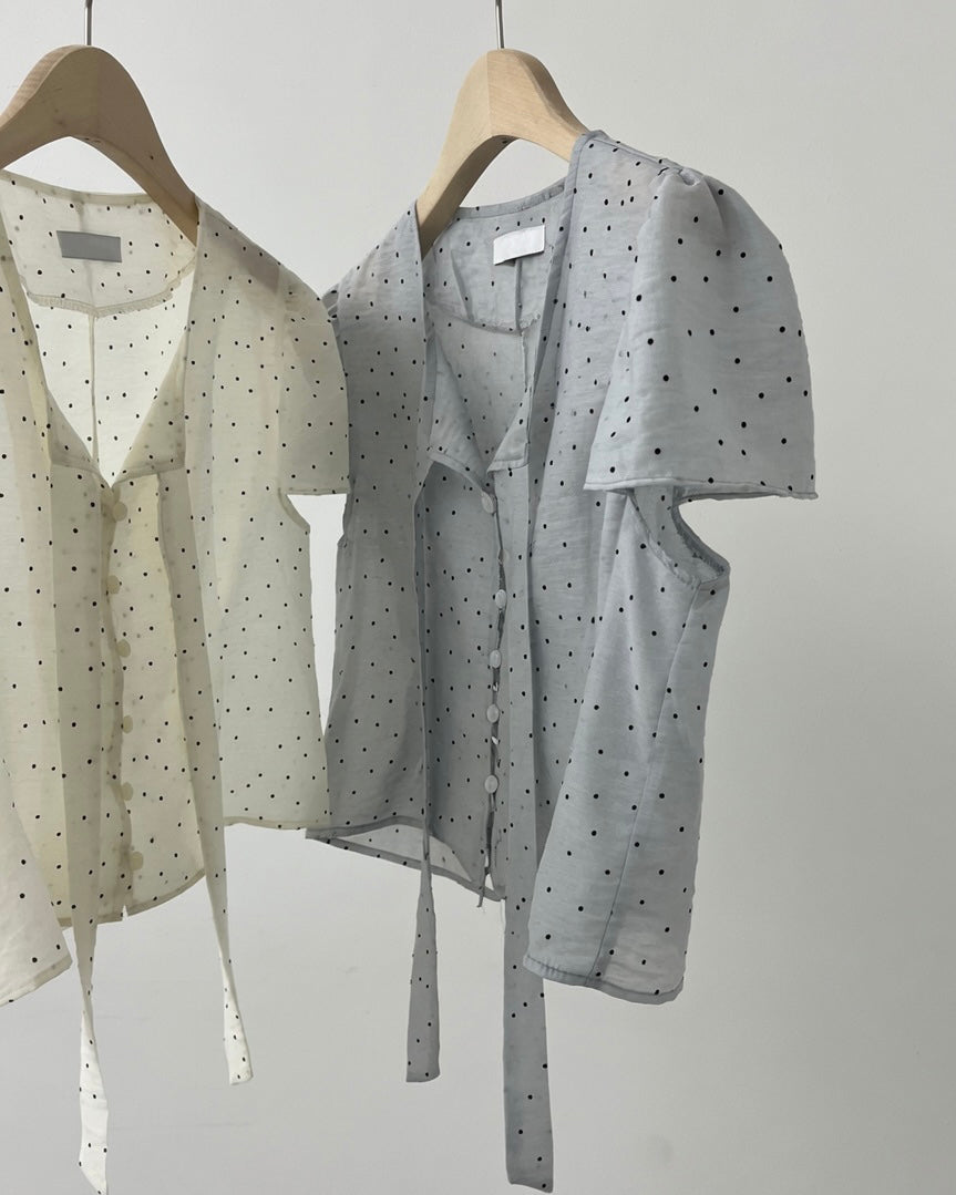 Polka Dot Puff Sleeve Blouse