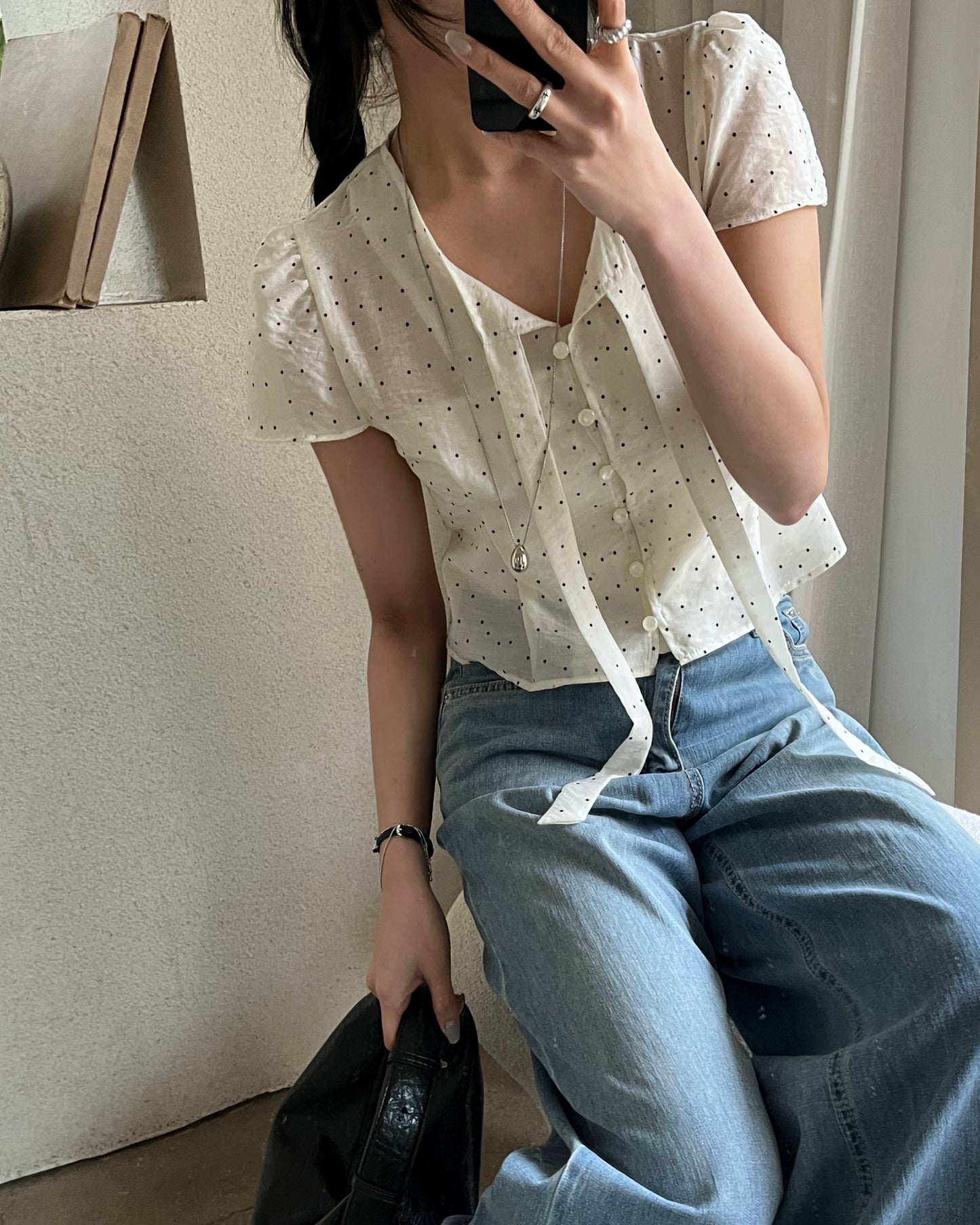Polka Dot Puff Sleeve Blouse