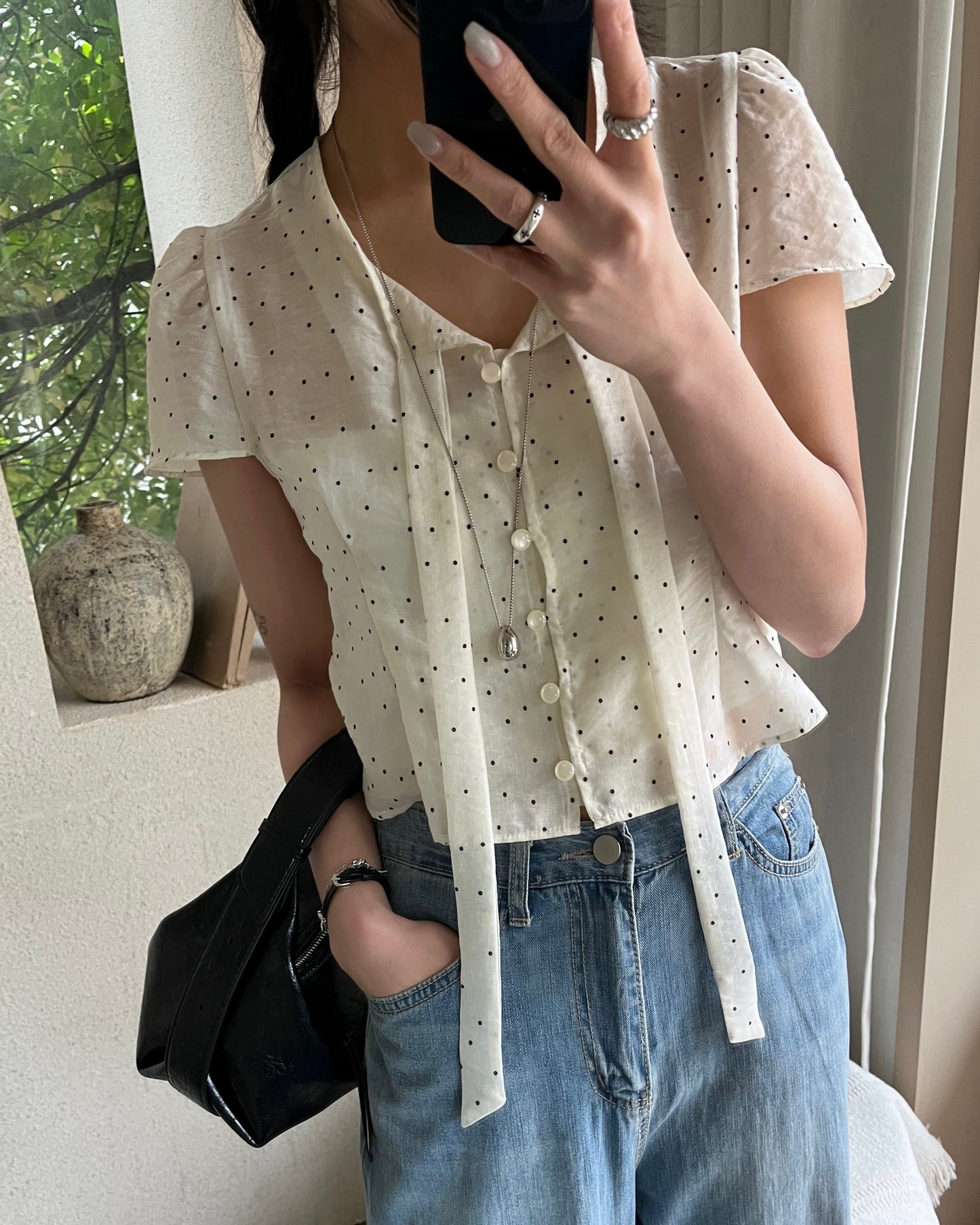 Polka Dot Puff Sleeve Blouse