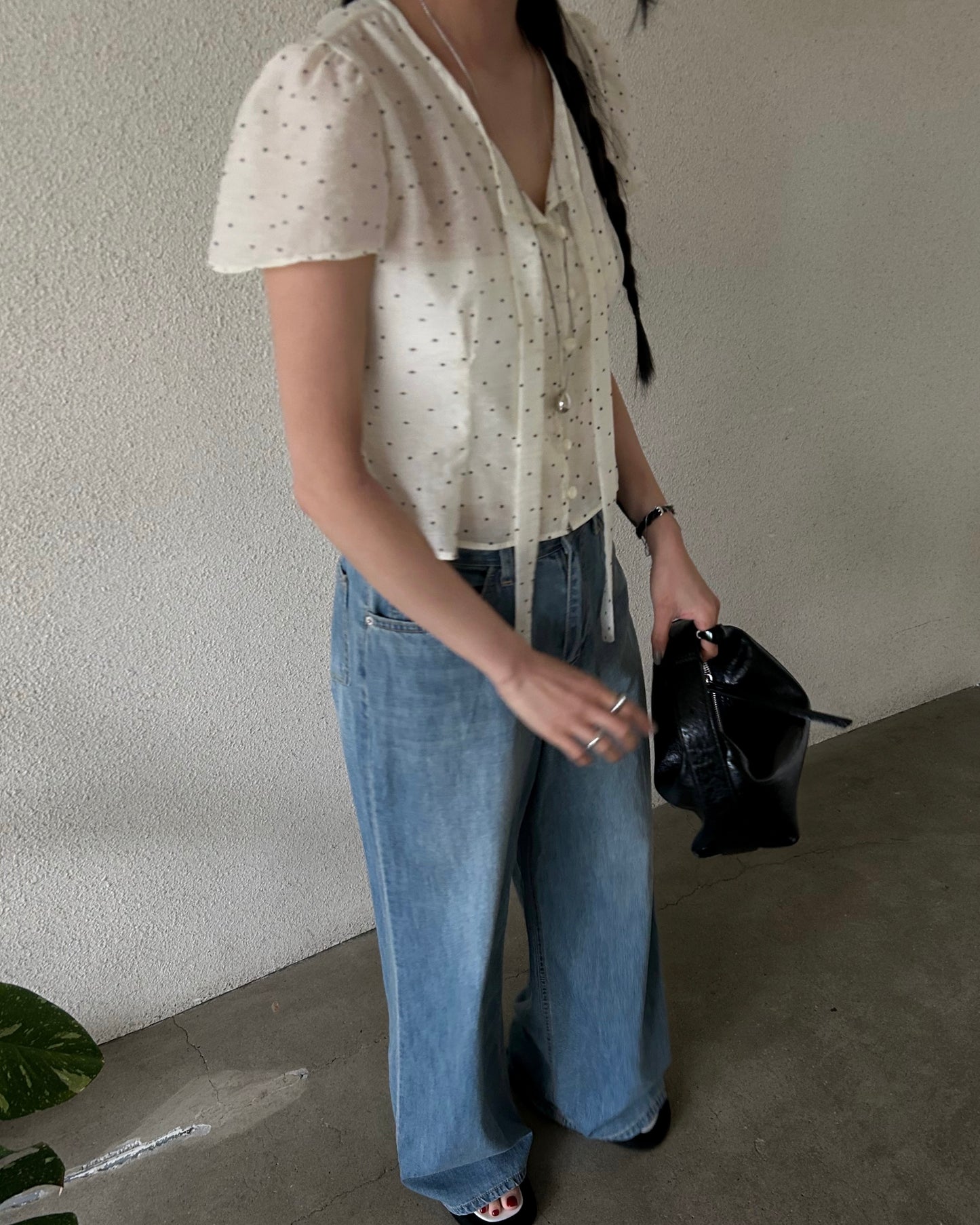 Polka Dot Puff Sleeve Blouse