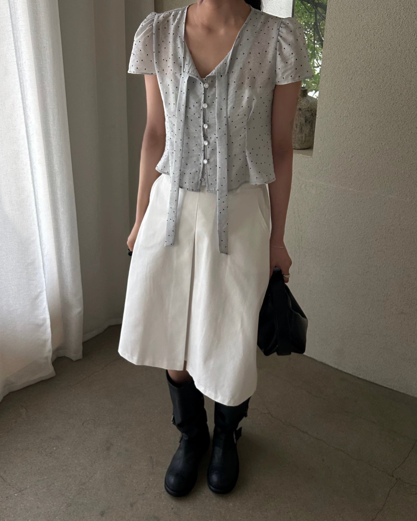 Polka Dot Puff Sleeve Blouse