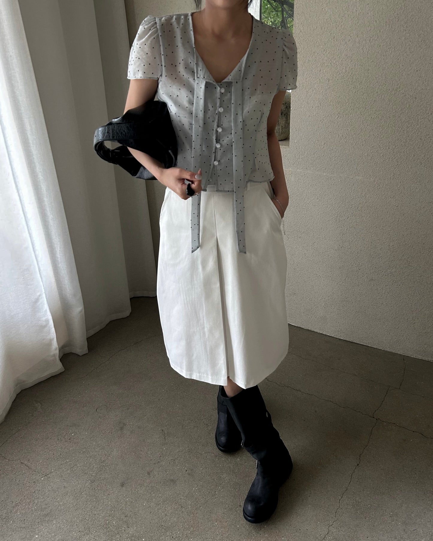 Polka Dot Puff Sleeve Blouse
