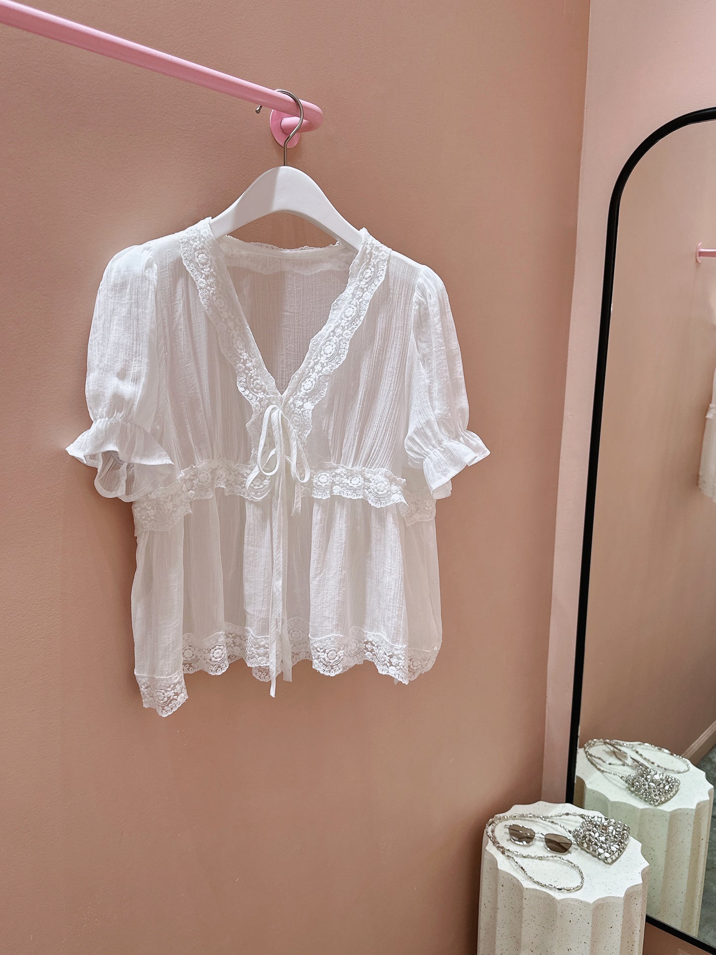 Lace Trim Sheer Blouse
