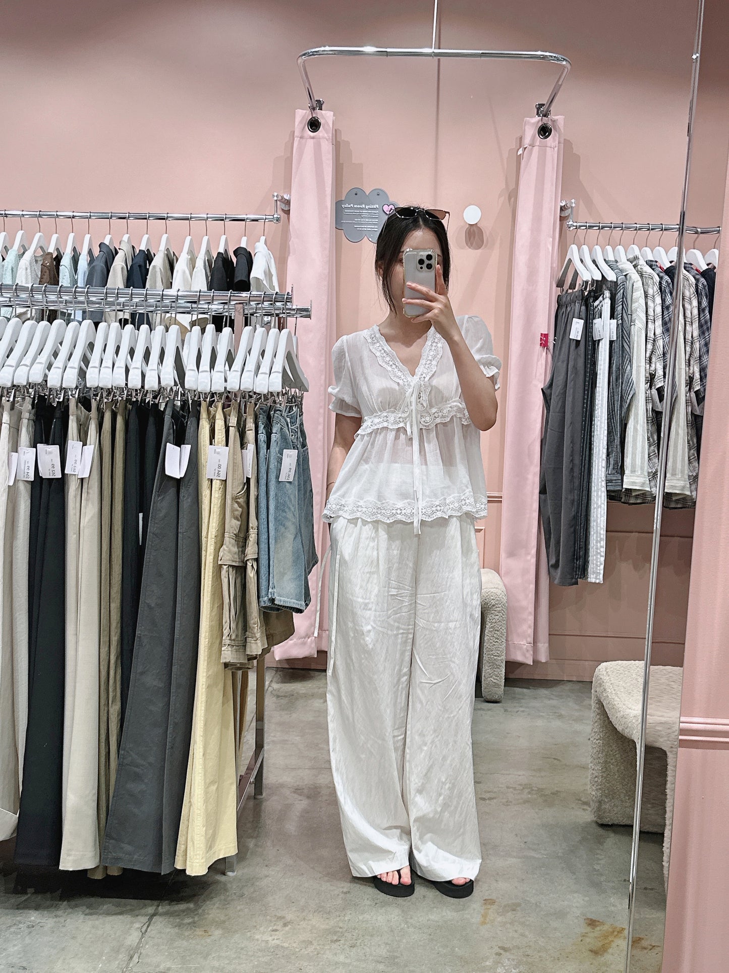Lace Trim Sheer Blouse