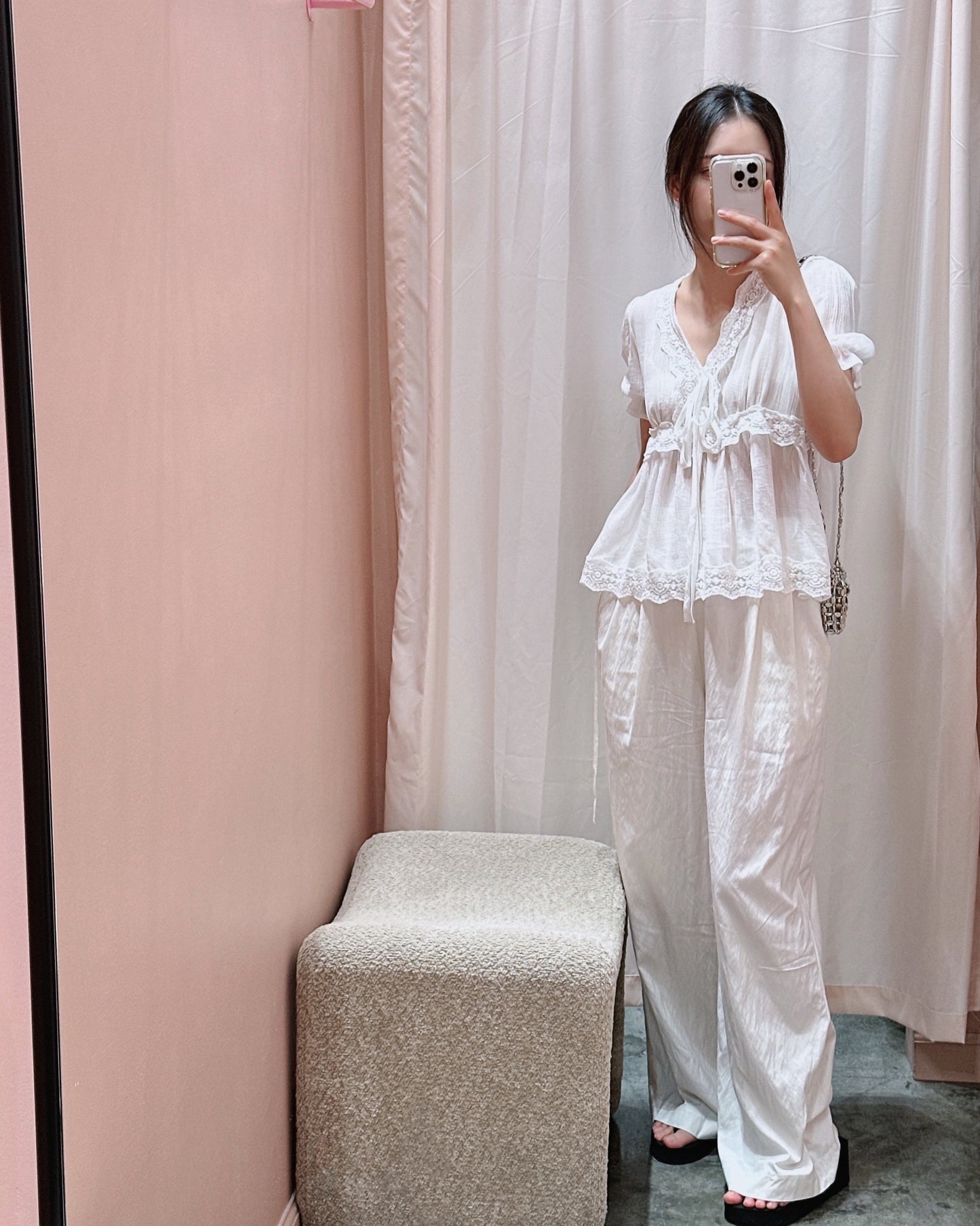 Lace Trim Sheer Blouse