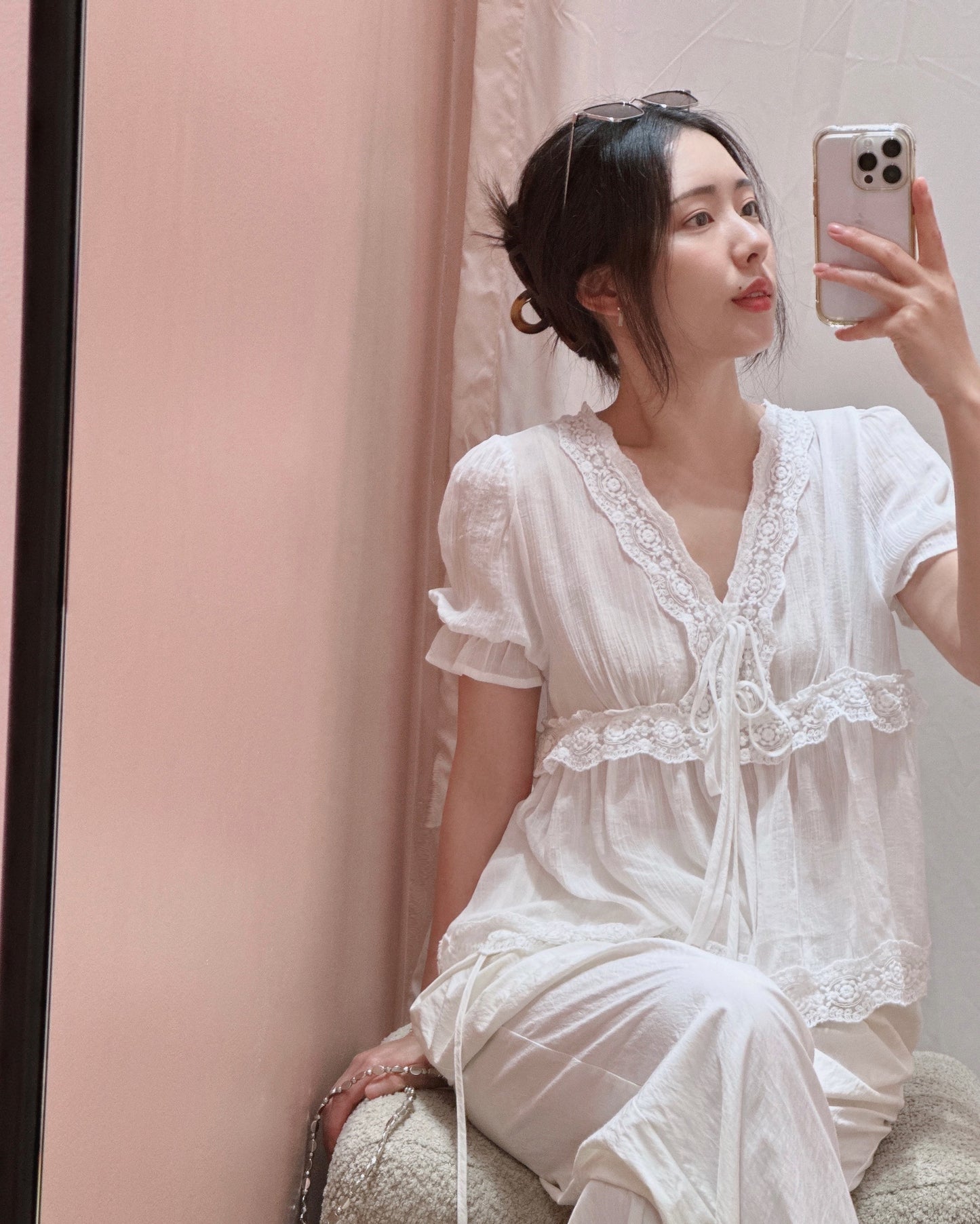 Lace Trim Sheer Blouse
