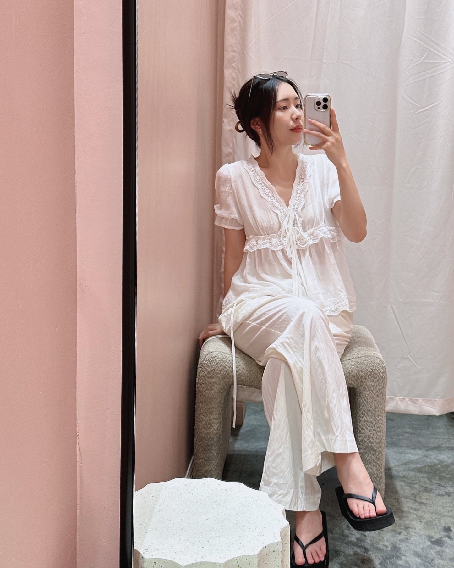 Lace Trim Sheer Blouse