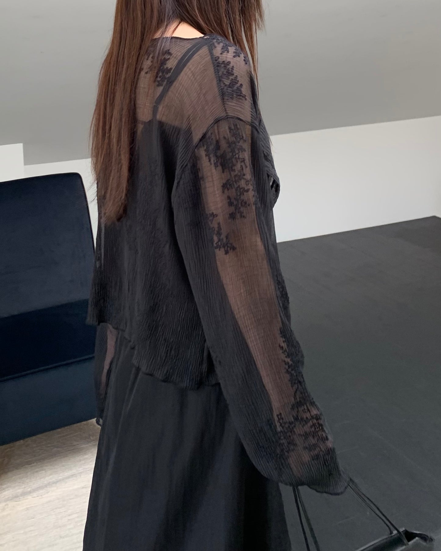 Embroidered Sheer Cardigan