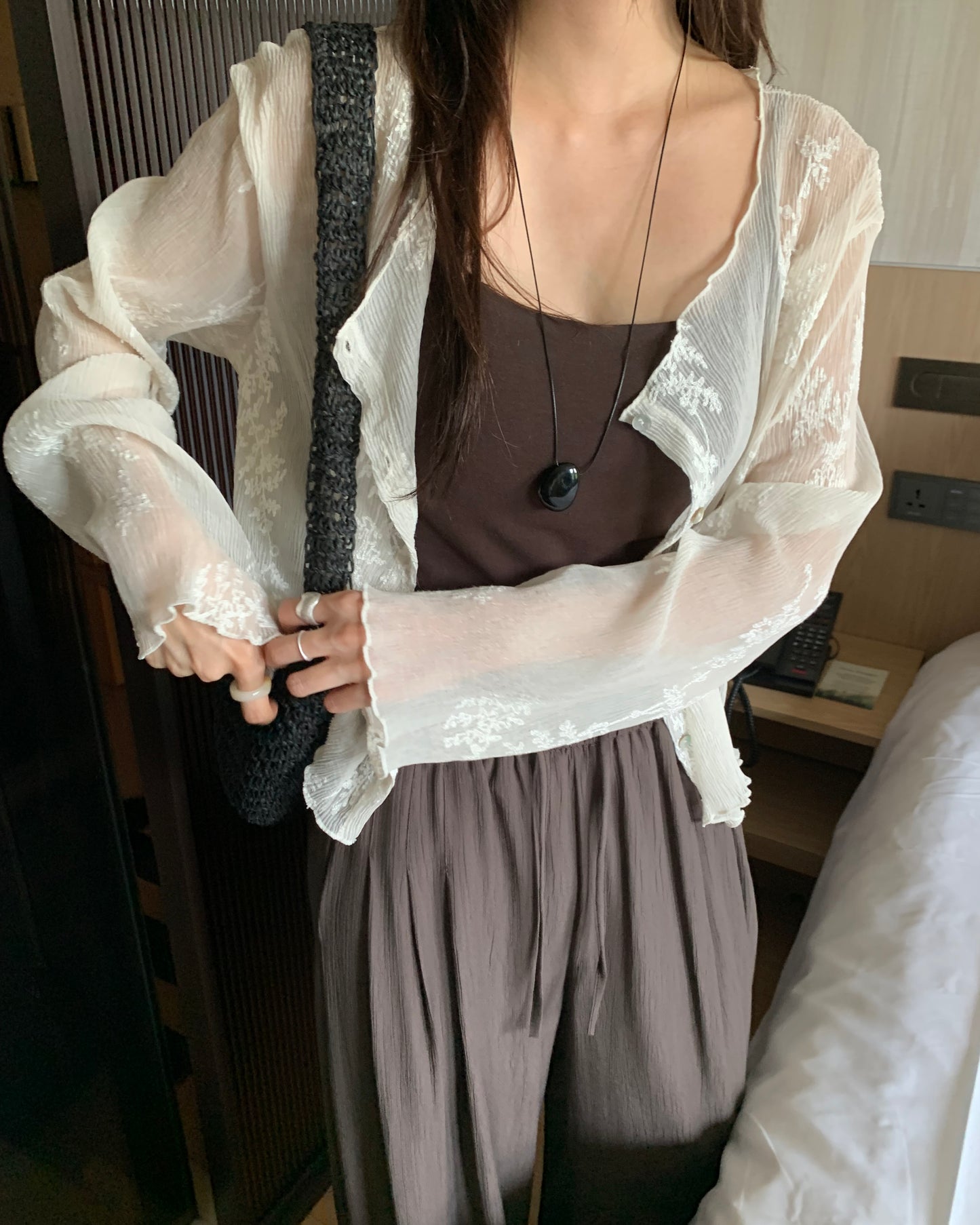 Embroidered Sheer Cardigan