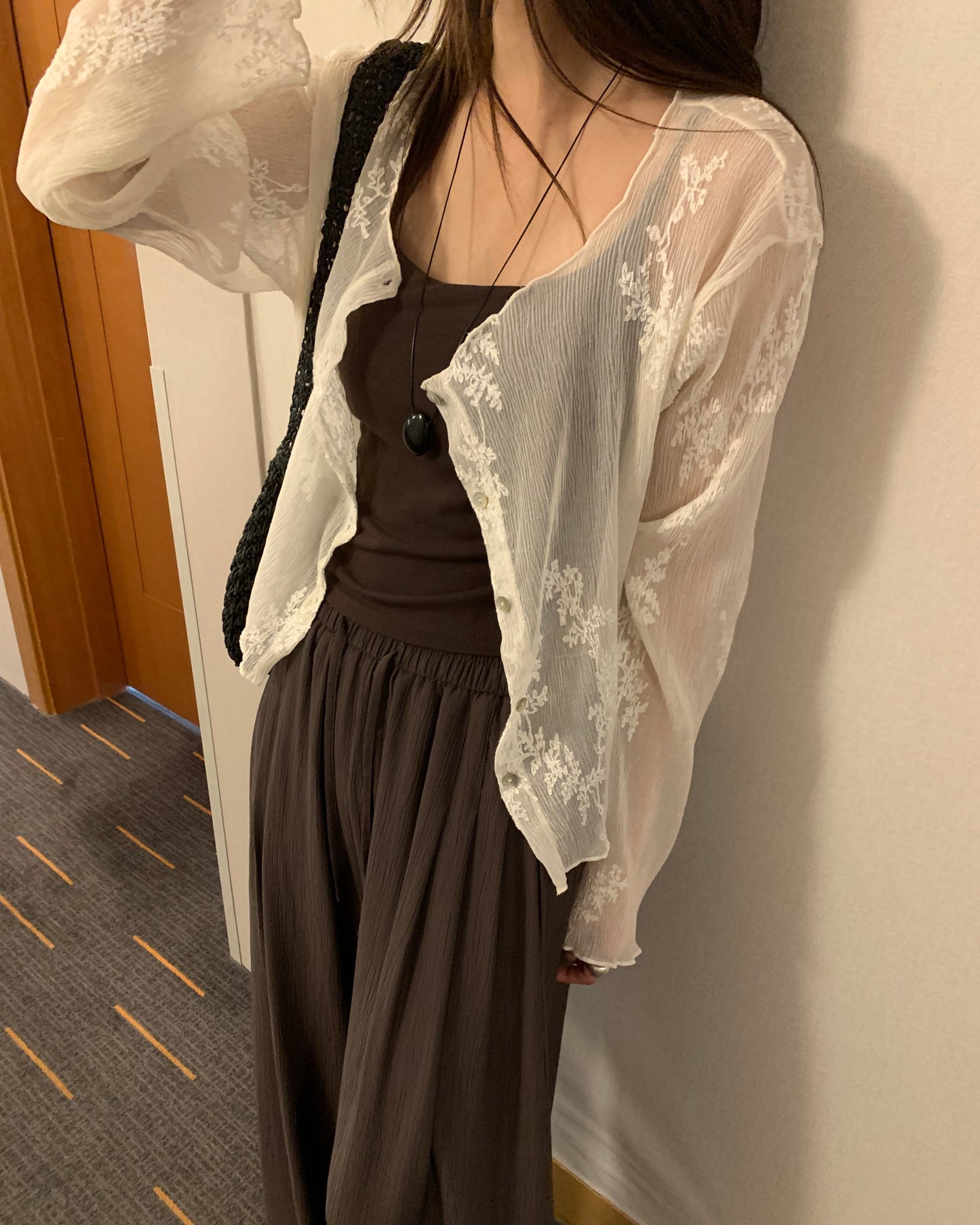 Embroidered Sheer Cardigan