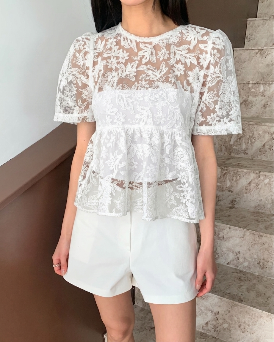 Embroidered Sheer Peplum Blouse