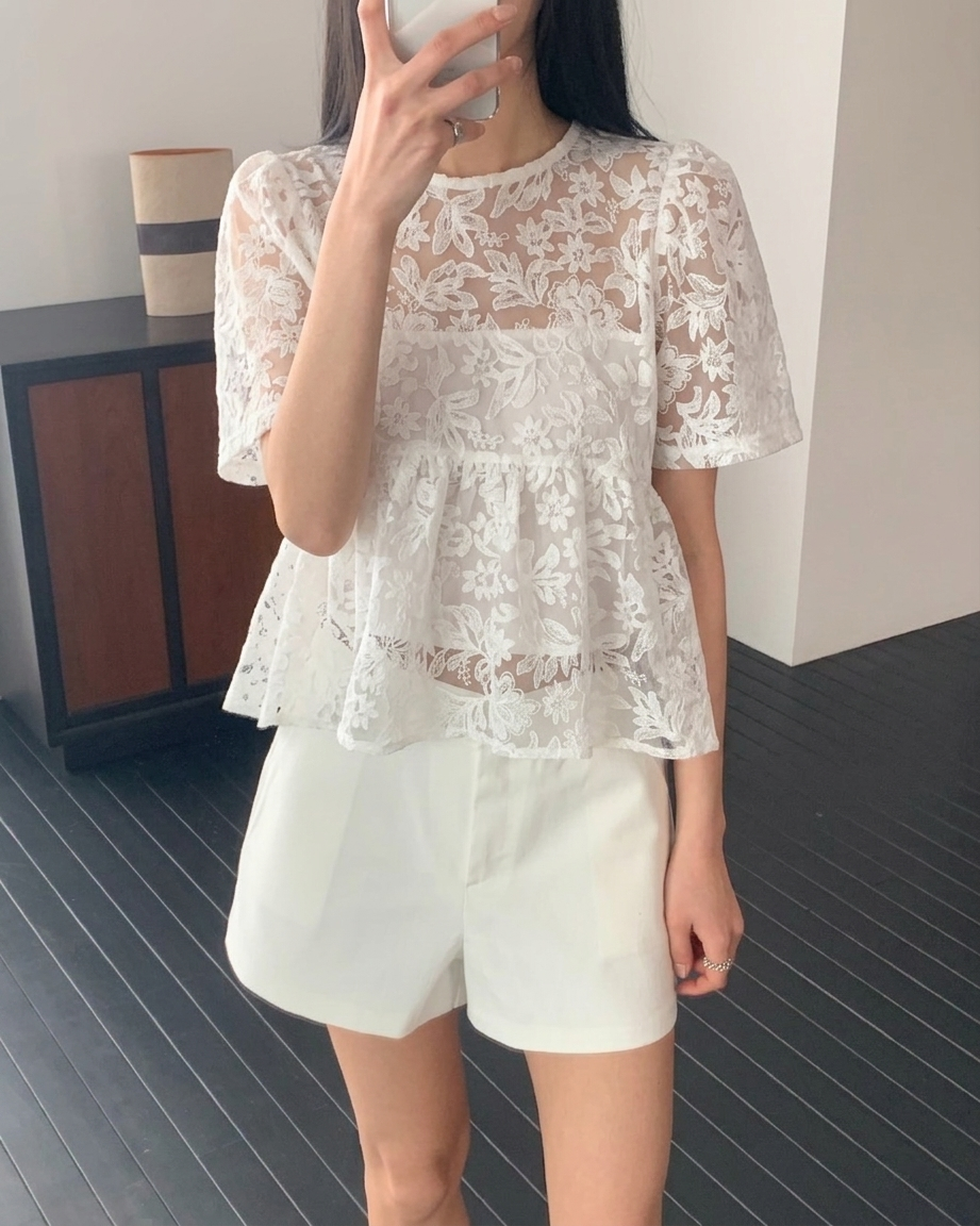 Embroidered Sheer Peplum Blouse
