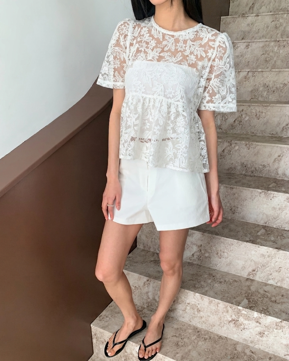 Embroidered Sheer Peplum Blouse