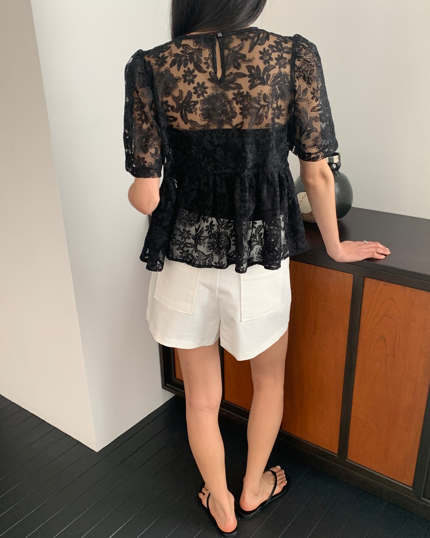 Embroidered Sheer Peplum Blouse