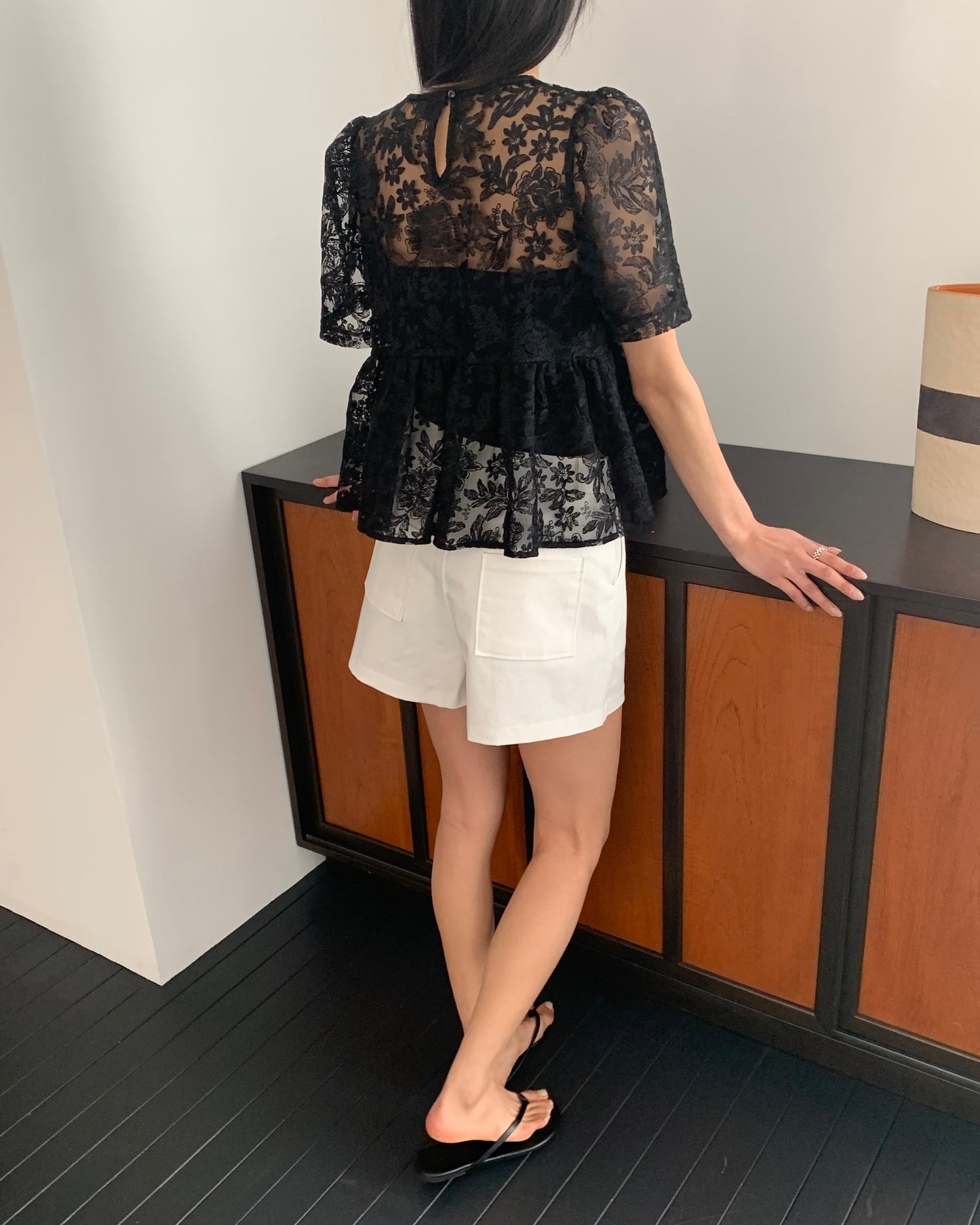 Embroidered Sheer Peplum Blouse