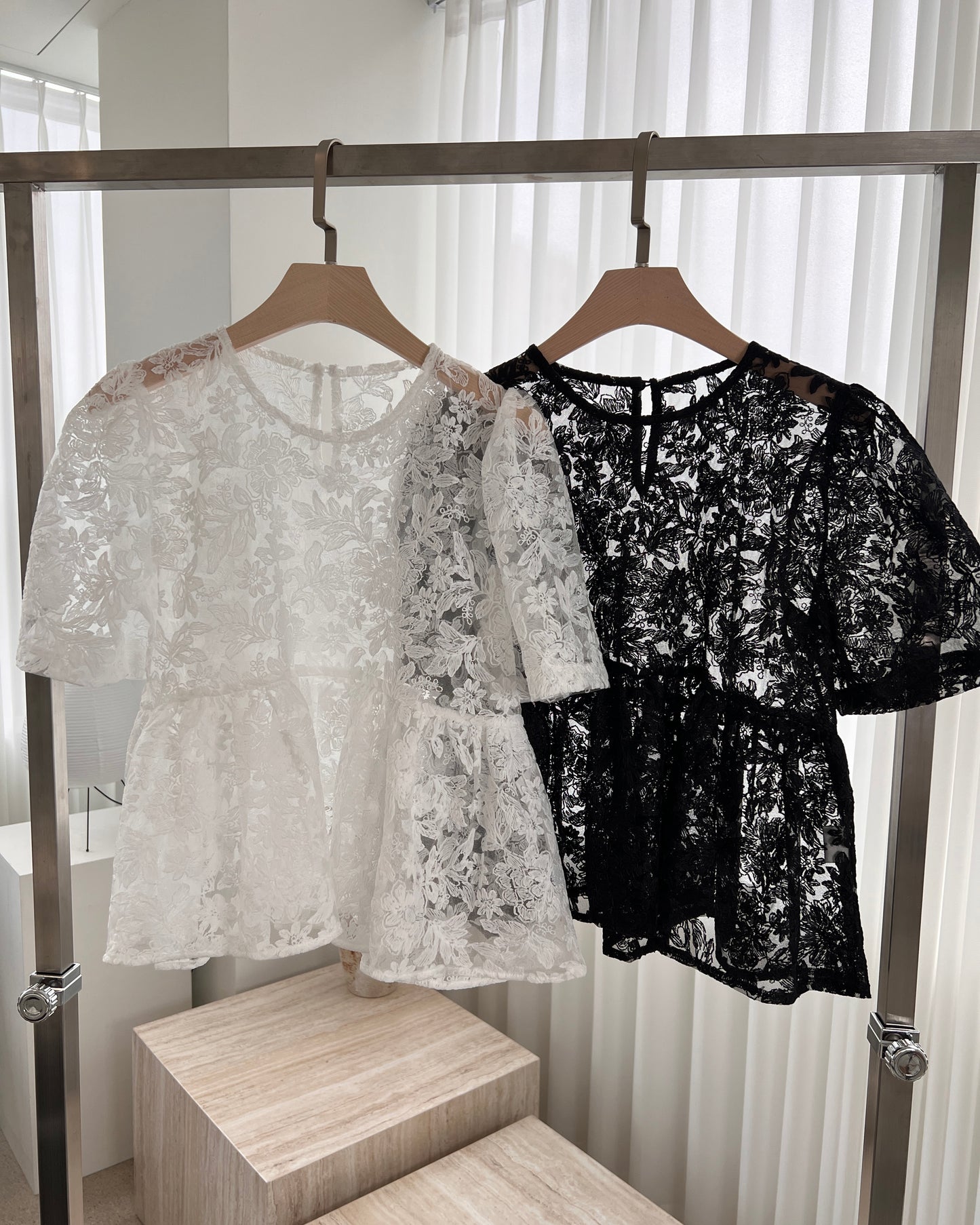 Embroidered Sheer Peplum Blouse