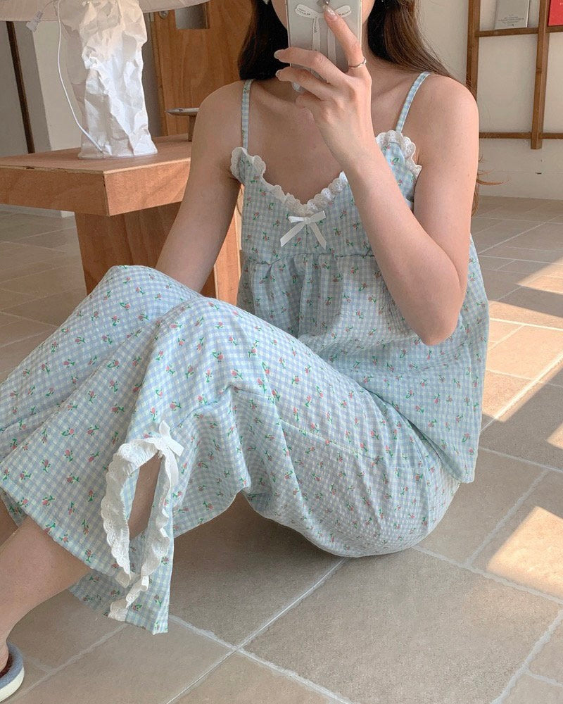 Soft Gingham Floral Sleep Set