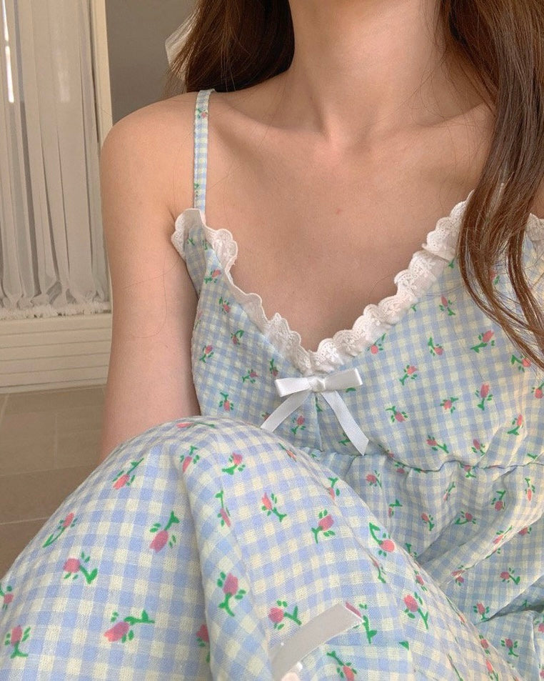 Soft Gingham Floral Sleep Set