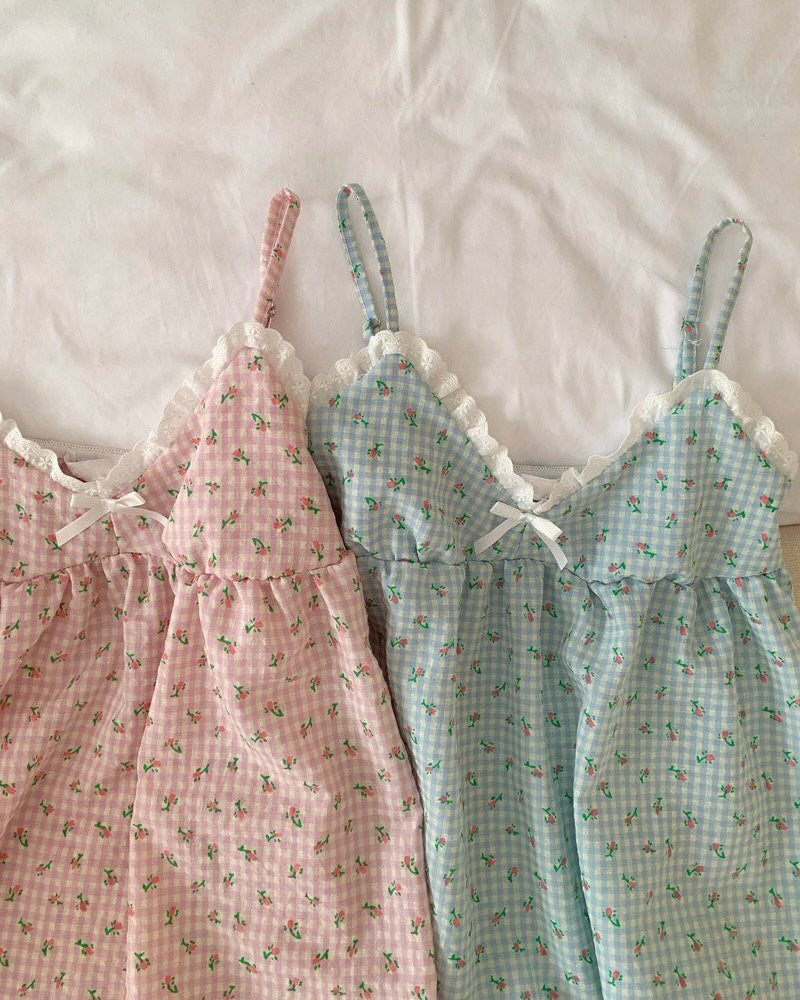 Soft Gingham Floral Sleep Set