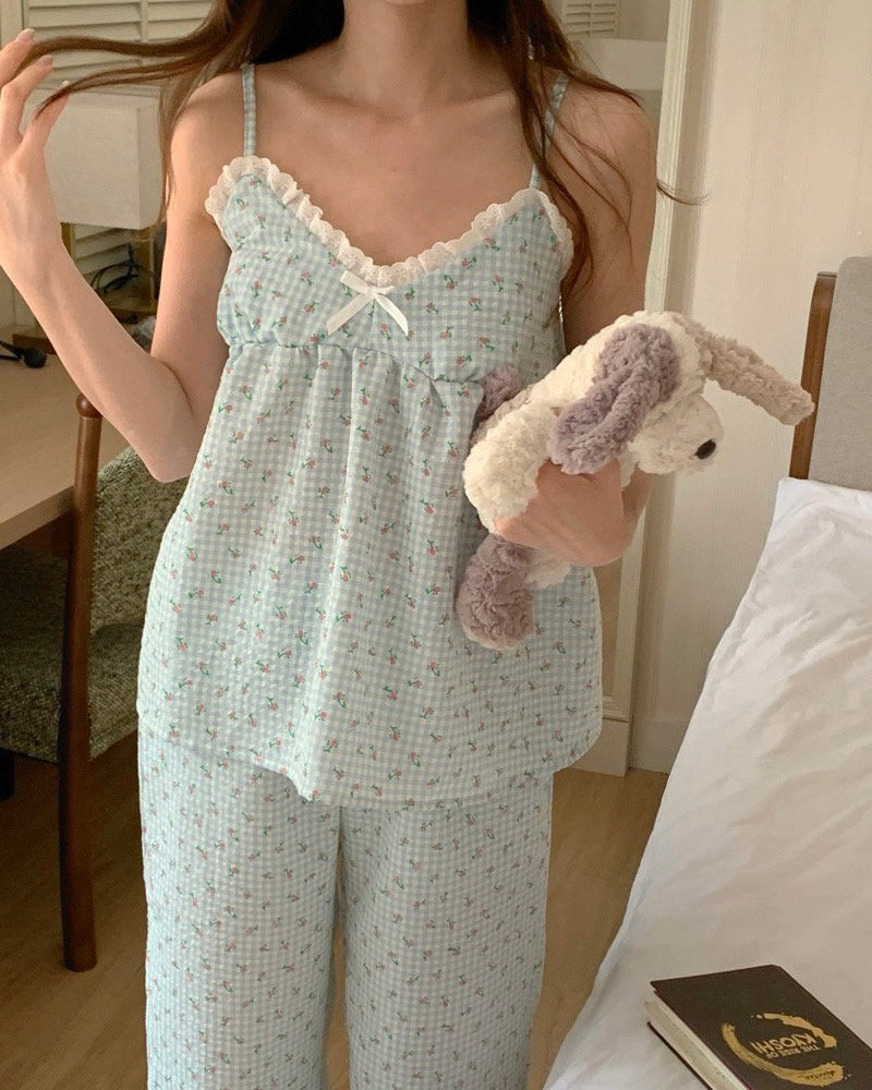 Soft Gingham Floral Sleep Set