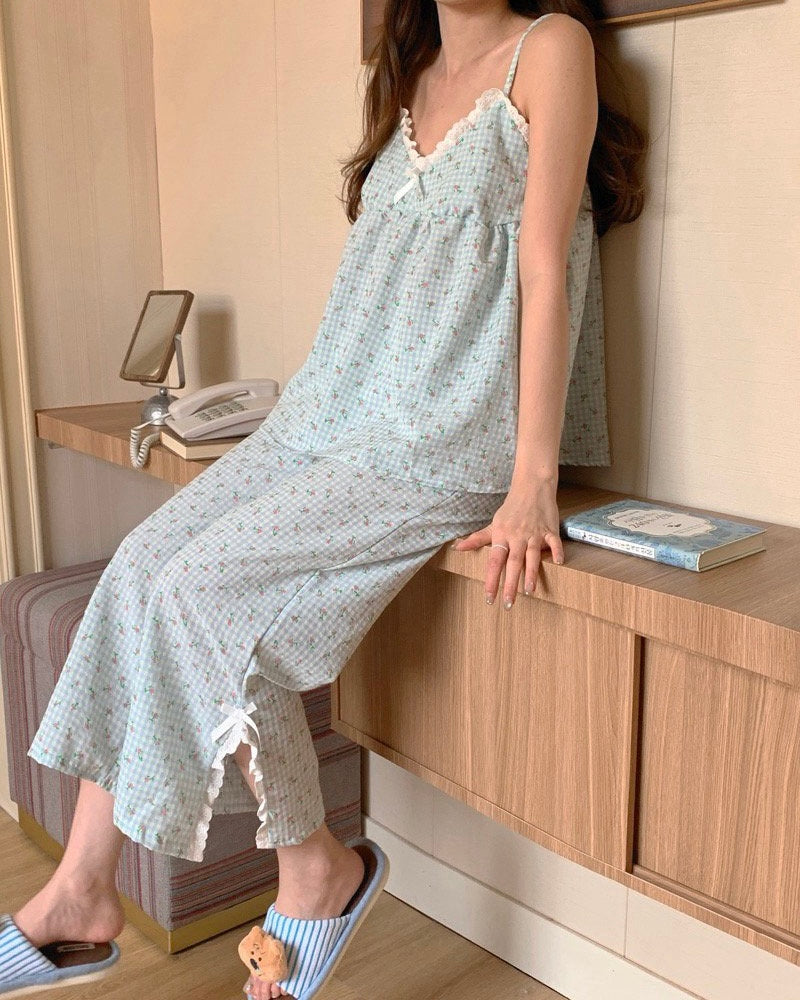 Soft Gingham Floral Sleep Set