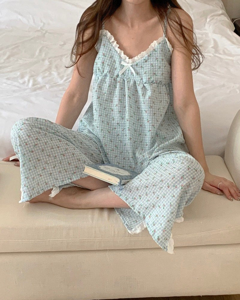 Soft Gingham Floral Sleep Set