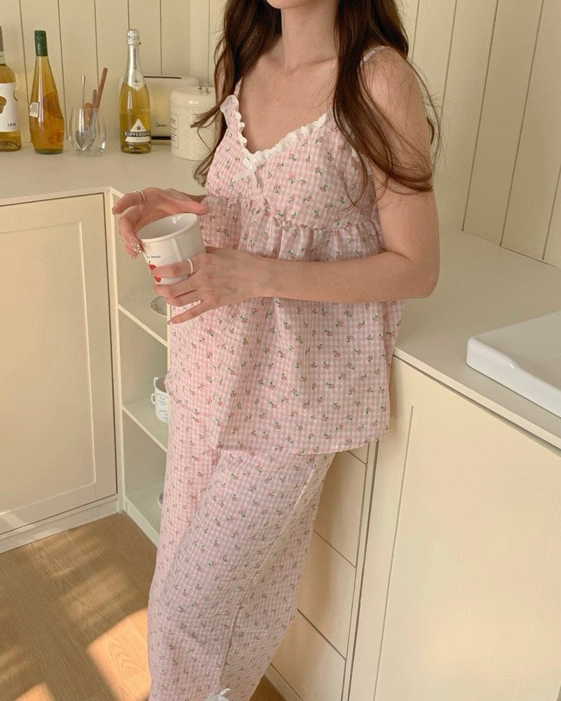 Soft Gingham Floral Sleep Set