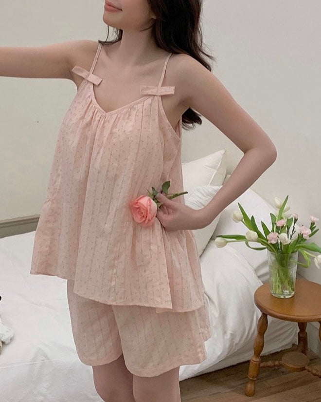 Rosy Ribbon Cami Set
