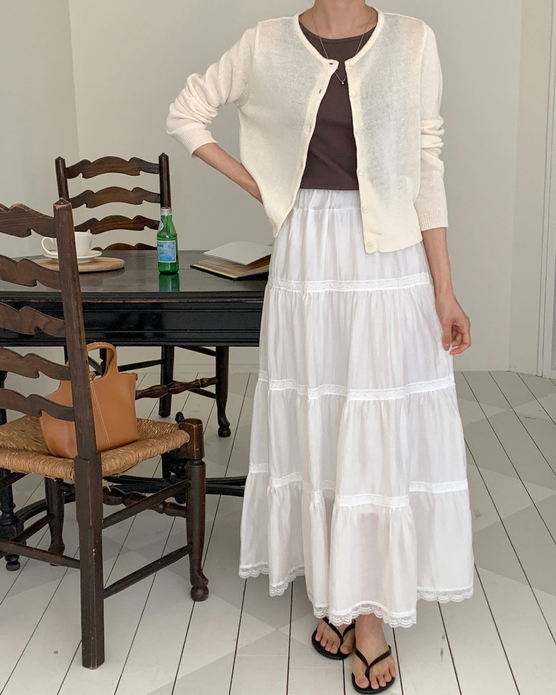 White Lace Tiered Maxi Skirt