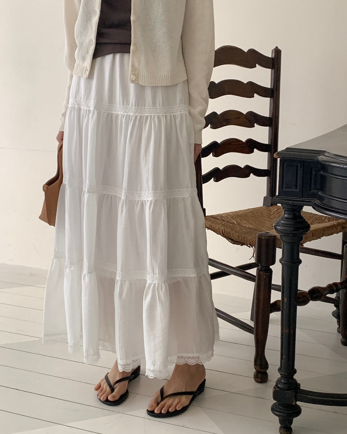 White Lace Tiered Maxi Skirt