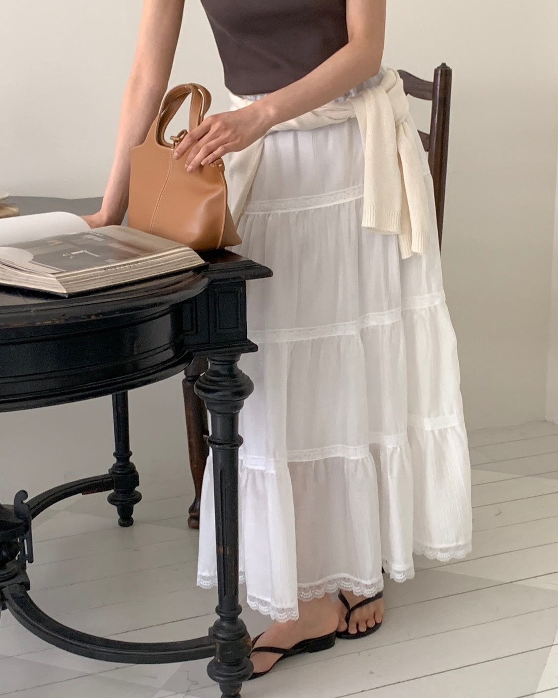 White Lace Tiered Maxi Skirt