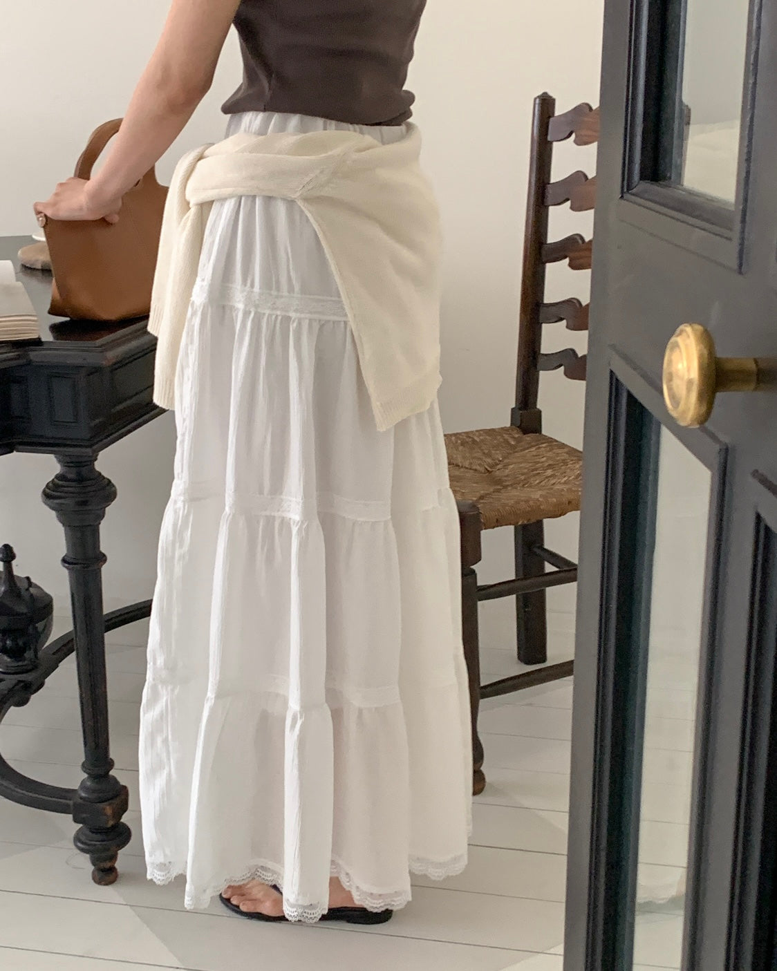 White Lace Tiered Maxi Skirt