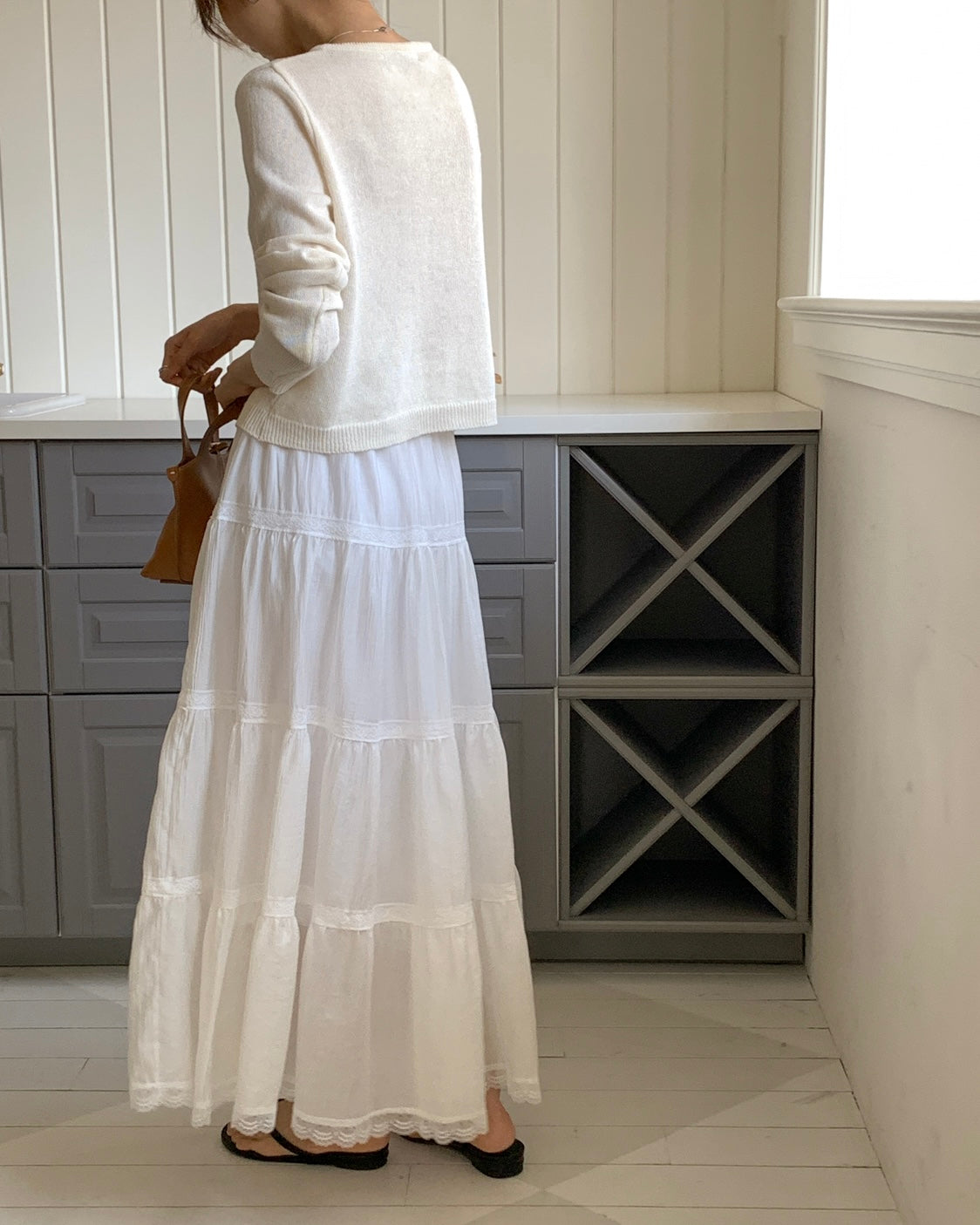 White Lace Tiered Maxi Skirt