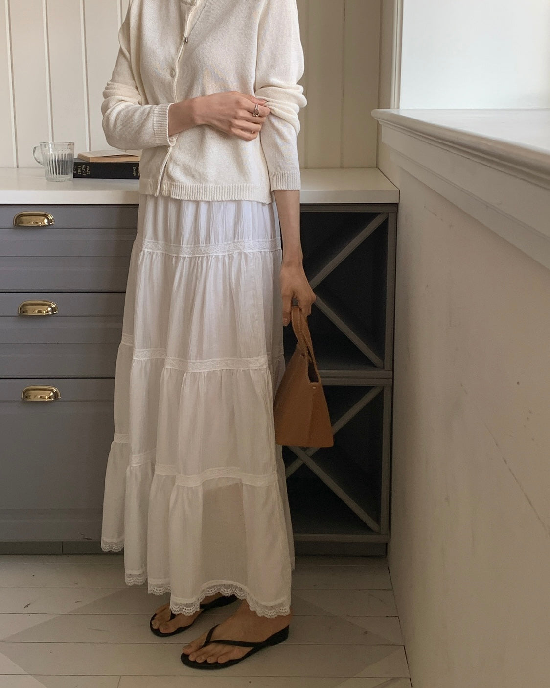 White Lace Tiered Maxi Skirt
