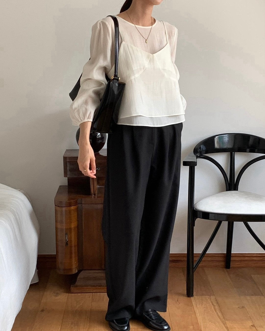 Sheer Overlay Blouse Set