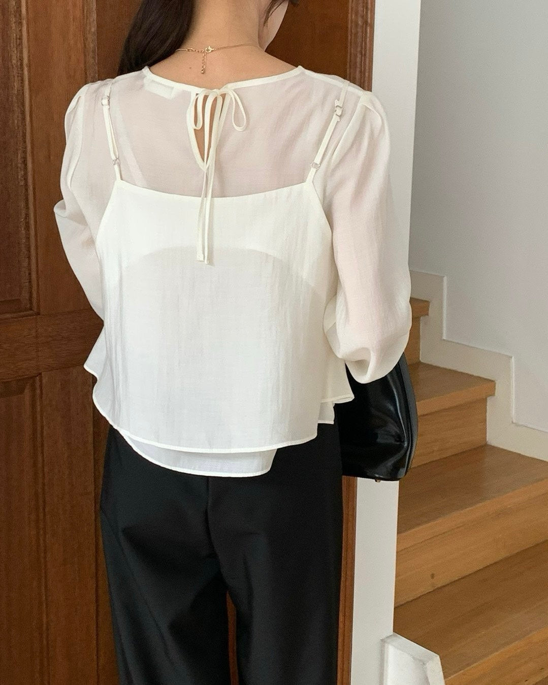 Sheer Overlay Blouse Set