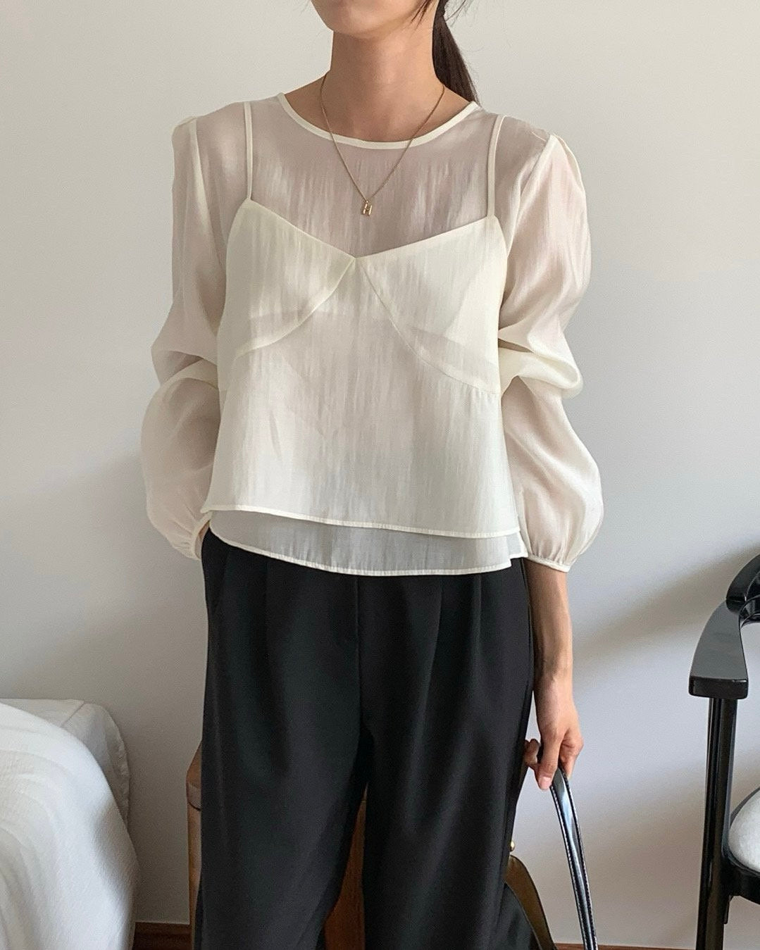 Sheer Overlay Blouse Set