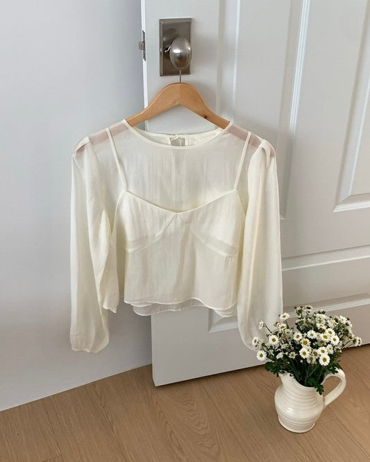Sheer Overlay Blouse Set