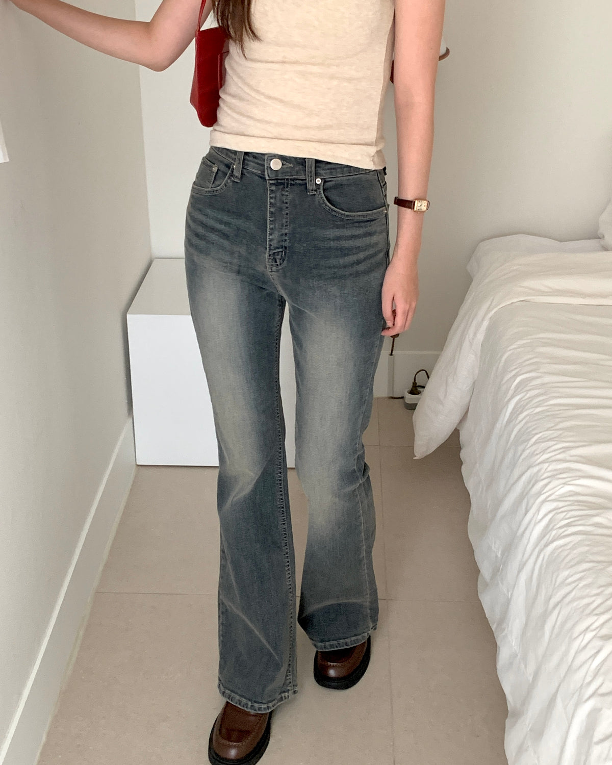 Gray Wash Bootcut Jeans