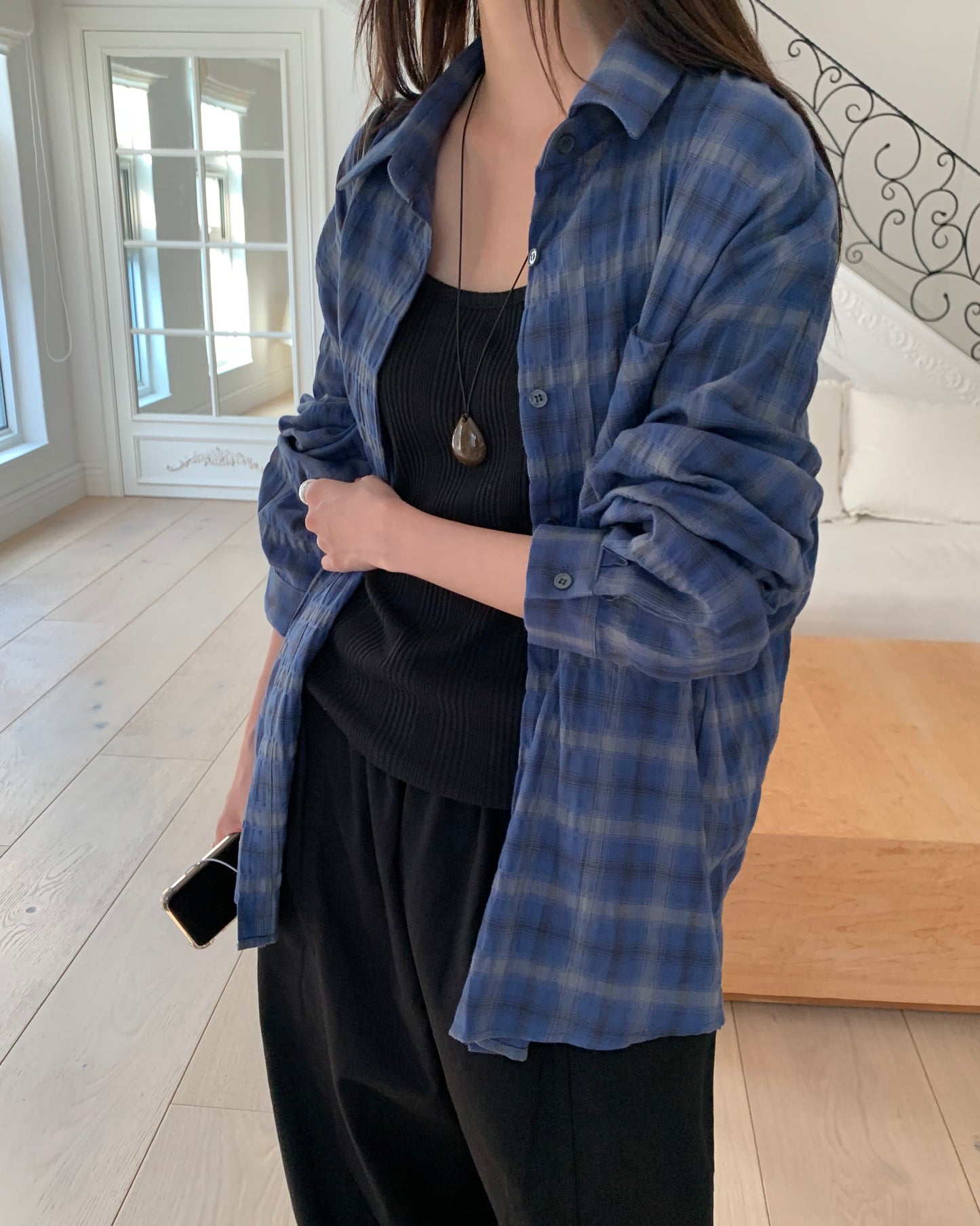 Crinkle Plaid Shirt