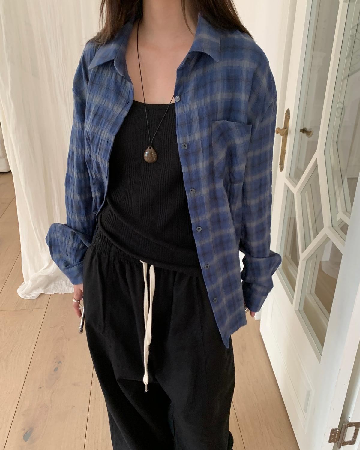 Crinkle Plaid Shirt