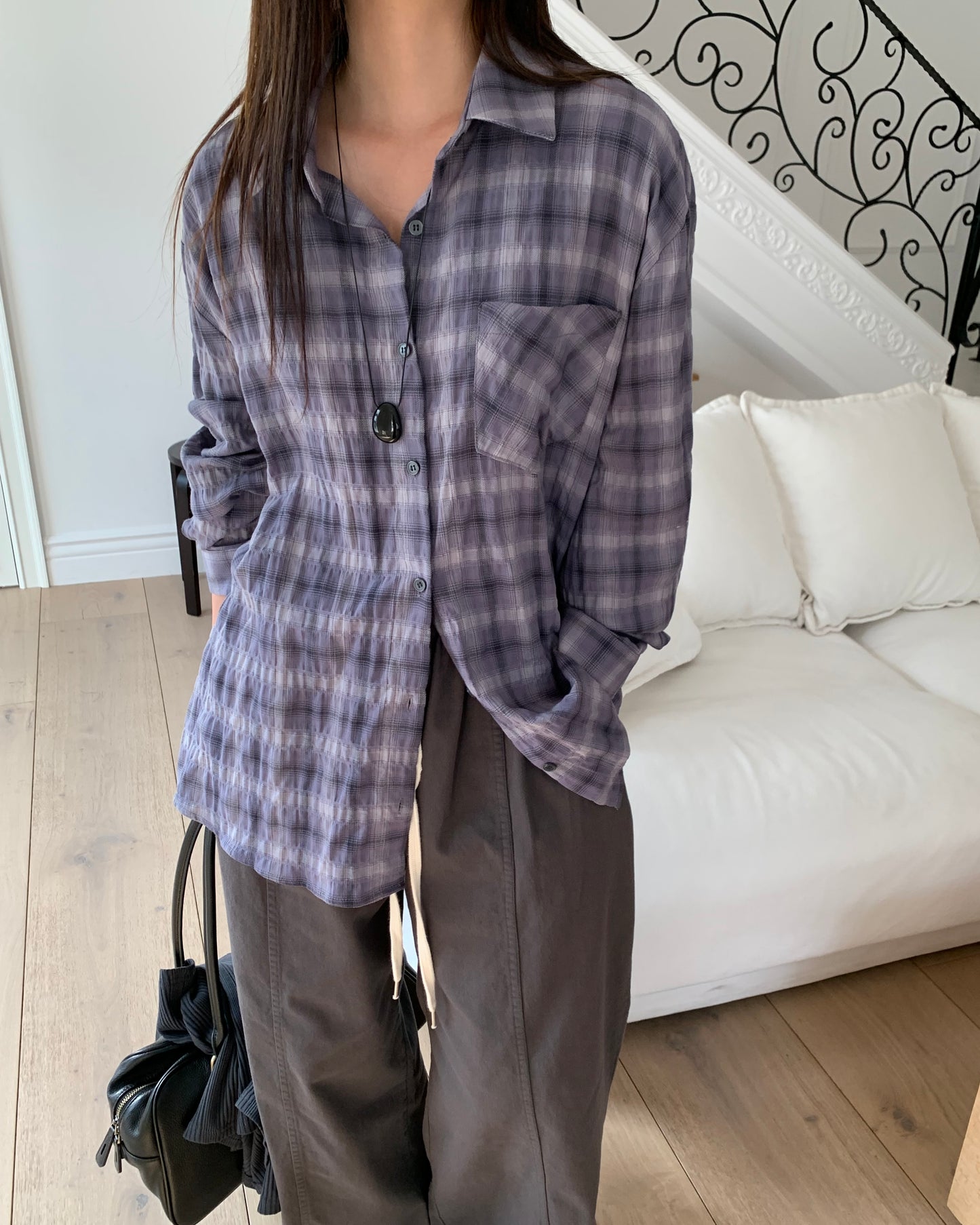 Crinkle Plaid Shirt