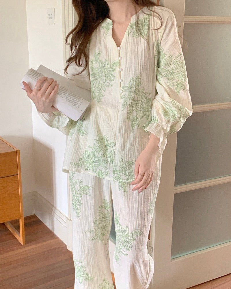 Botanical Leaf Pajama Set