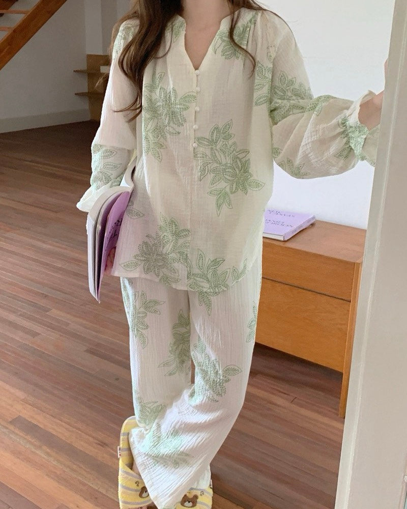 Botanical Leaf Pajama Set